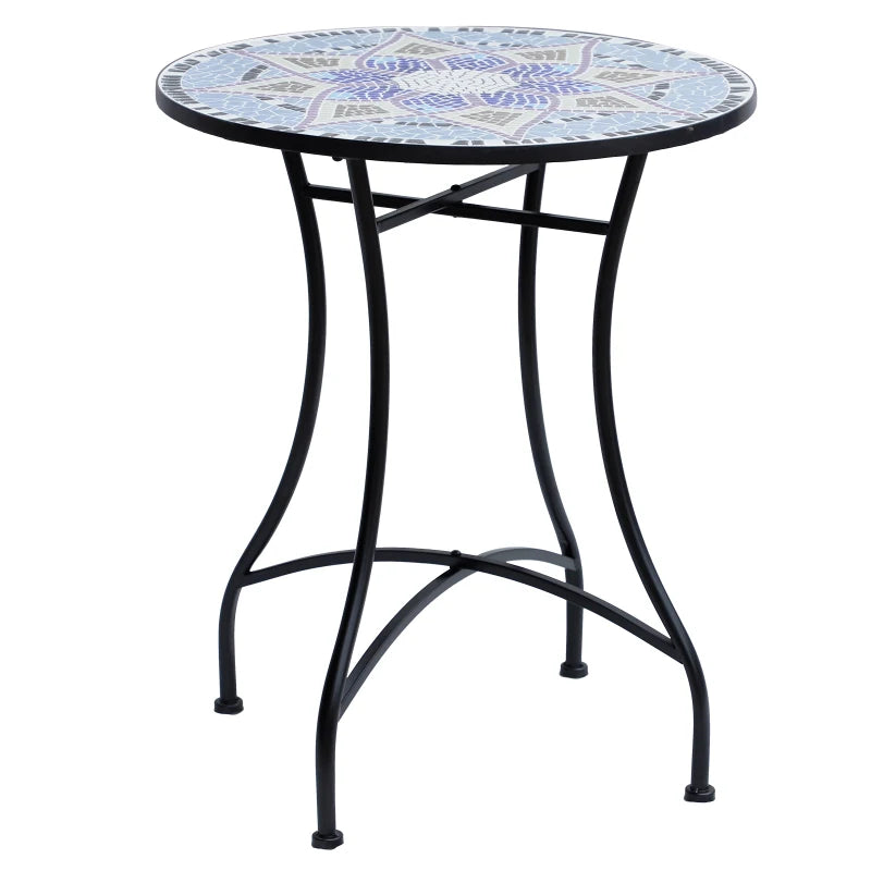 Outdoor Mosaic Round Garden Table, 60cm Ceramic Top Patio Bistro Coffee Side Table