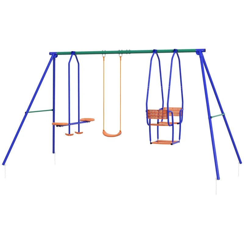 Three-In-One Kids Metal Swing Set with Swing, Glider & Rocking Chair – Ages 3+