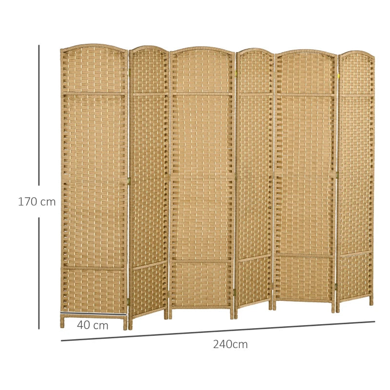 Natural Room Divider – 6 Panels, Freestanding Privacy Screen
