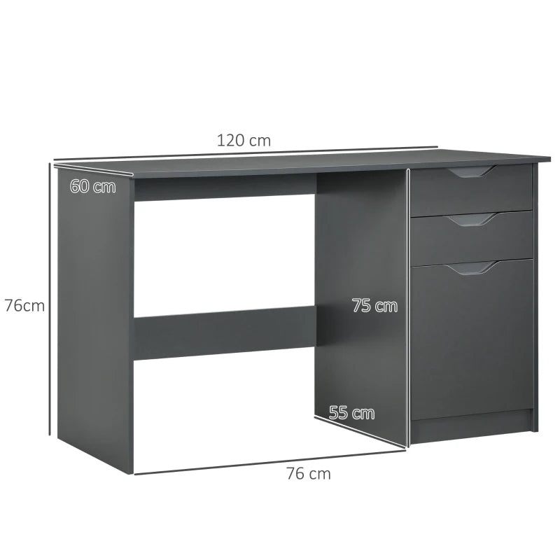 Office Desk – High Gloss Grey Computer Desk with Storage & Drawers, 120cm
