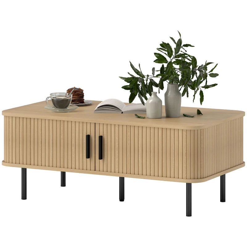 Rectangular Coffee Table – Oak with Storage & Slatted Sliding Doors