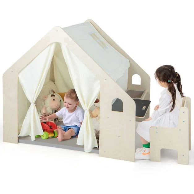 Toddler Indoor Playhouse with Built-In Storage Bin and Comfortable Mat