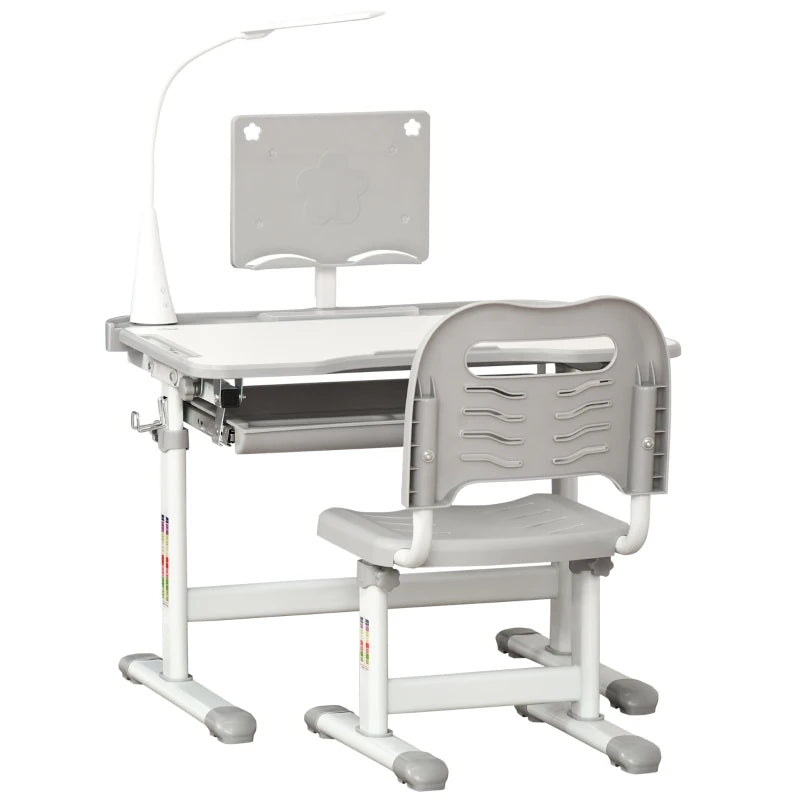 Kids Adjustable Study Desk and Chair Set with Storage Drawer, Grey