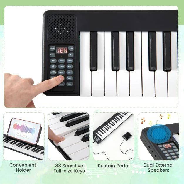 Foldable 88-Key Digital Piano for Beginners, Kids, and Adults, Portable Keyboard