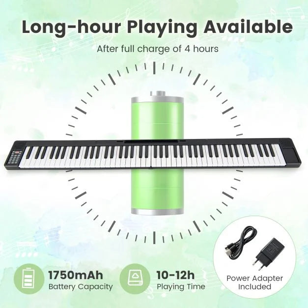 Foldable 88-Key Digital Piano for Beginners, Kids, and Adults, Portable Keyboard