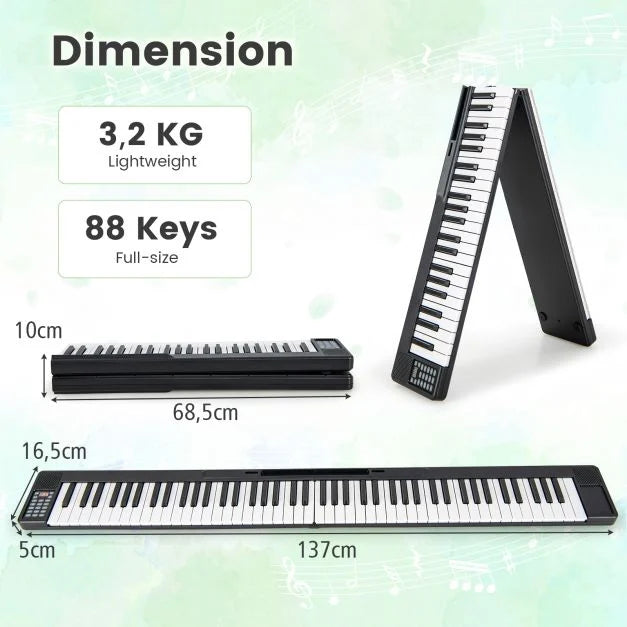 Foldable 88-Key Digital Piano for Beginners, Kids, and Adults, Portable Keyboard