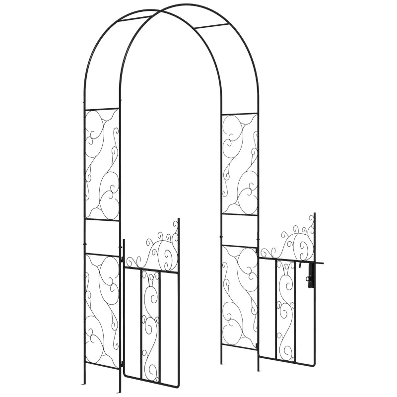Black Garden Arbor with Double Gates – Outdoor Arch for Roses, Vines, Weddings