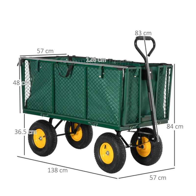 Heavy Duty Outdoor Trolley Truck for Gardening with Handle and Steel Frame, Green