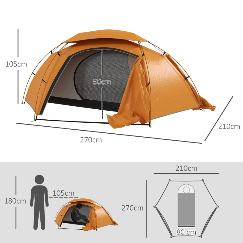 Waterproof Dome Tent – 2000mm, 1-2 Person, Aluminium Frame, Orange