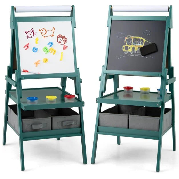 Kids Double-Sided Easel with Magnetic Whiteboard and Chalkboard