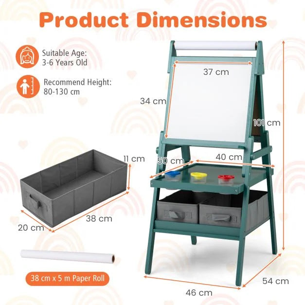 Kids Double-Sided Easel with Magnetic Whiteboard and Chalkboard