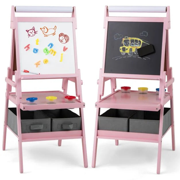 Kids Double-Sided Easel with Magnetic Whiteboard and Chalkboard