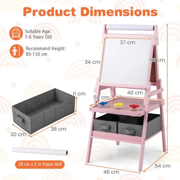 Kids Double-Sided Easel with Magnetic Whiteboard and Chalkboard