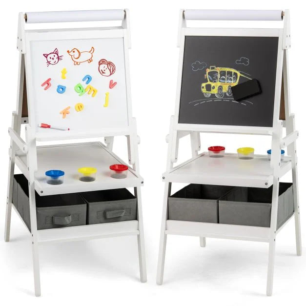 Kids Double-Sided Easel with Magnetic Whiteboard and Chalkboard