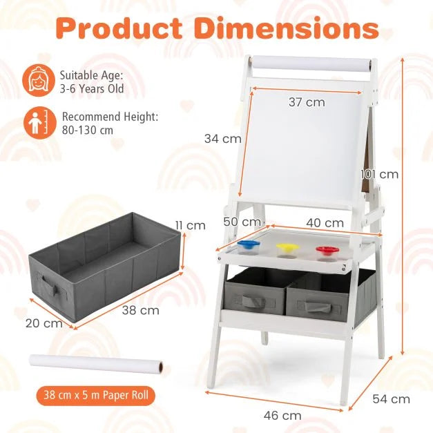 Kids Double-Sided Easel with Magnetic Whiteboard and Chalkboard
