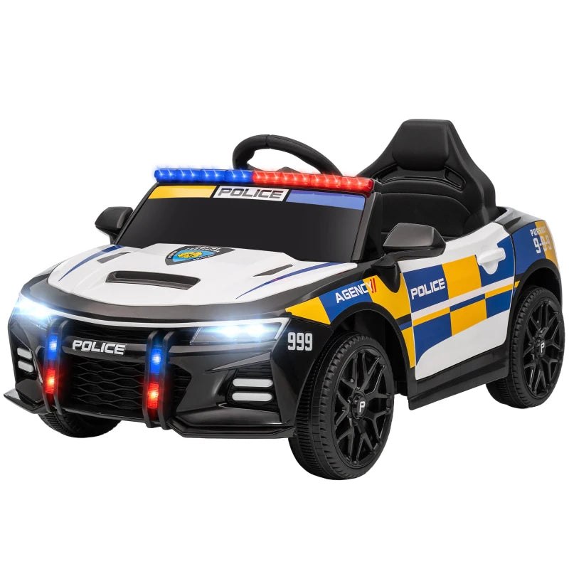 Multicolor Kids Electric Police Car Ride-On with Remote, Siren, Horn, Music, and Lights
