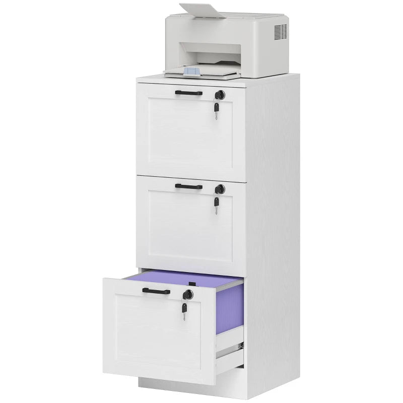 Office Filing Cabinet 3 Drawers with Lock – White