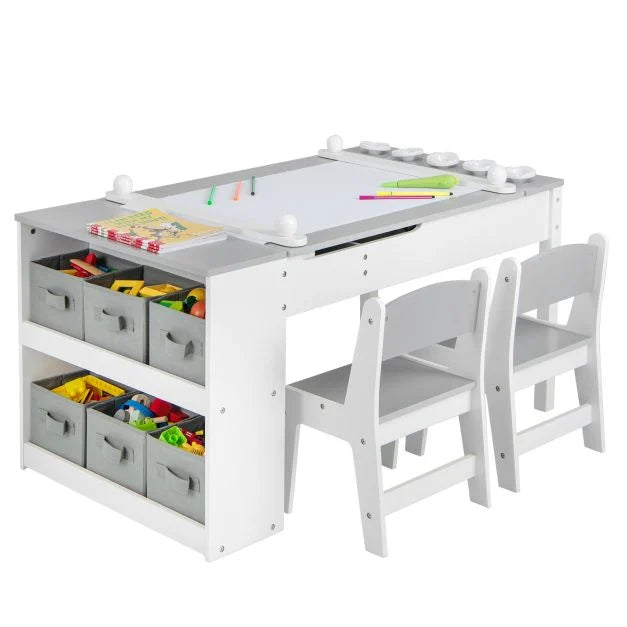2-in-1 Kids Drawing Table & Art Easel with Chairs