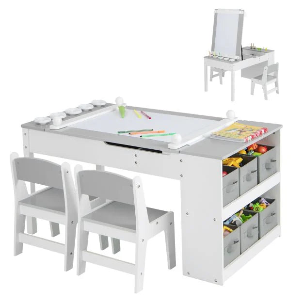 2-in-1 Kids Drawing Table & Art Easel with Chairs