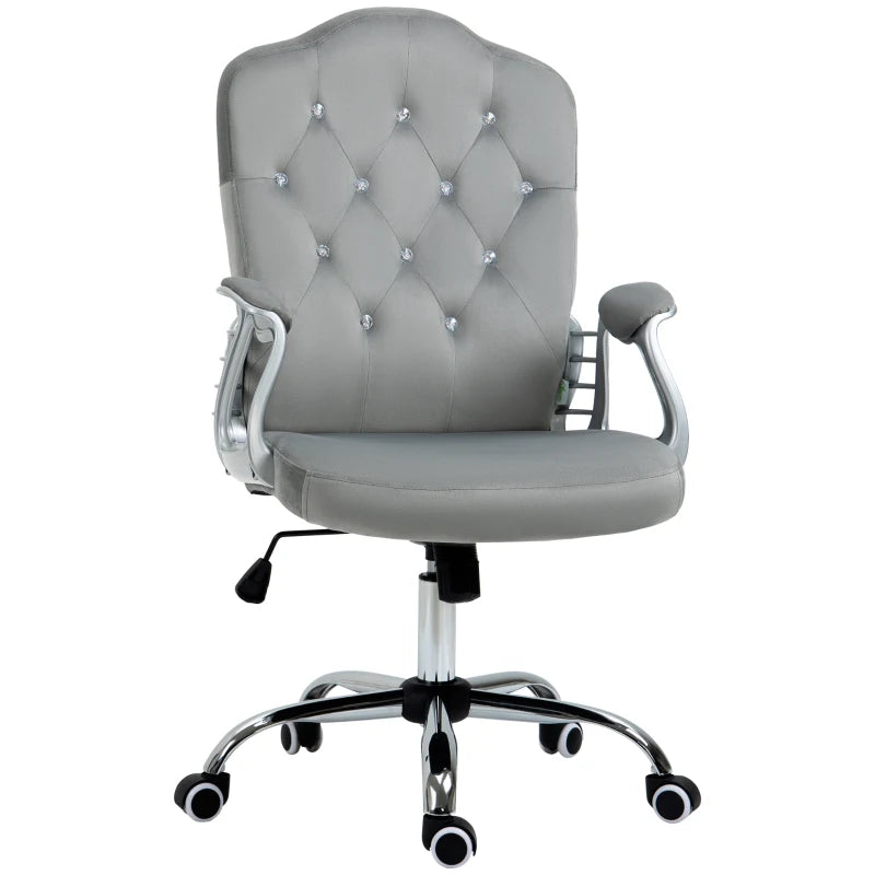 Velvet-Feel Work Chair – Grey with Diamante Back