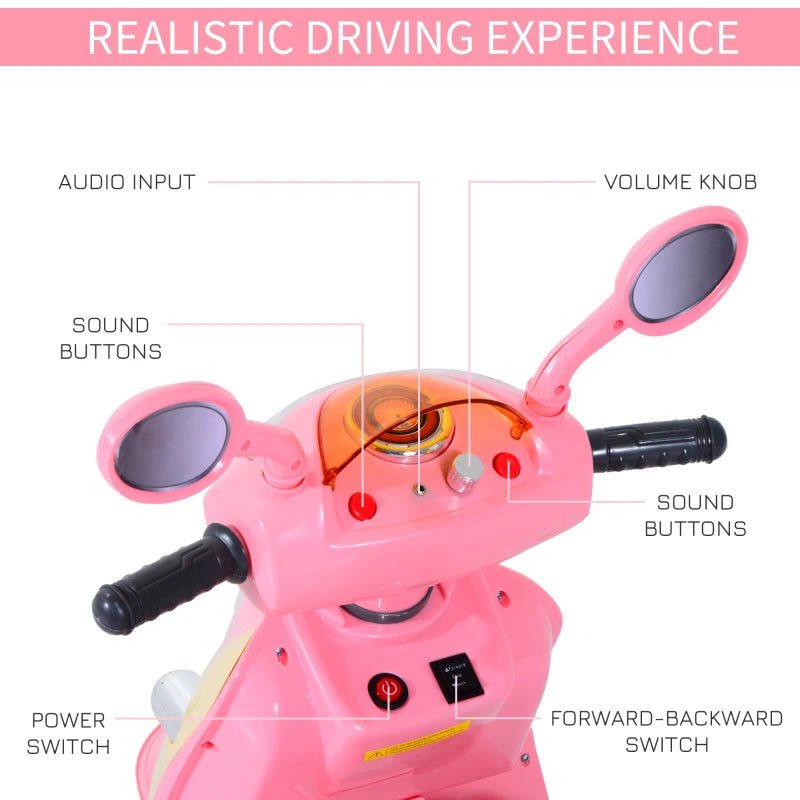 Electric Ride-On Motorbike for Kids Ages 3-5 – 6V Battery, Headlight & Music, Pink