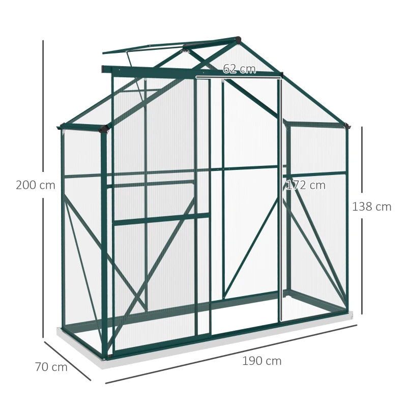 Walk-In Polycarbonate Greenhouse with Sliding Door, Window, Rain Gutter, and Foundation Frame – 6x2.5ft