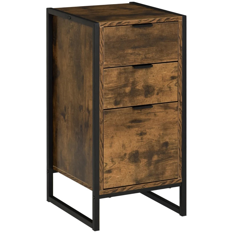 3-Drawer Industrial Dresser – Rustic Brown Chest with Metal Frame