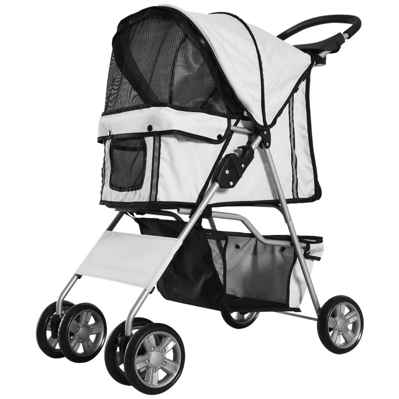 Foldable Pet Stroller for Small Dogs & Cats – Grey