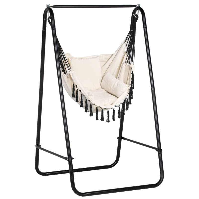 Comfortable Cream White Hammock Swing Chair with Stand and Plush Cushion