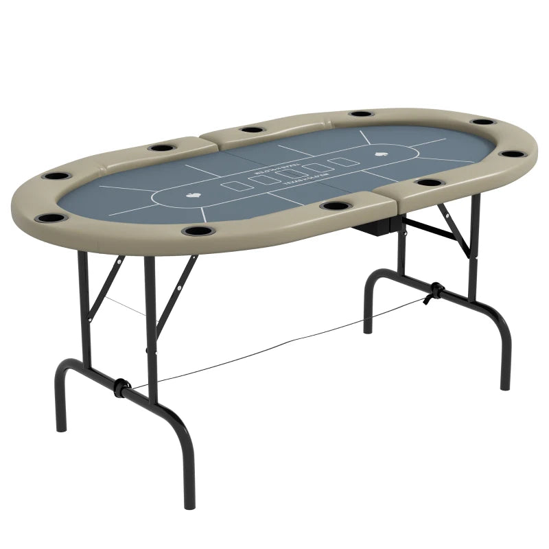 Folding Poker Table for 8 Players – Brown/Blue Cushioned Edge