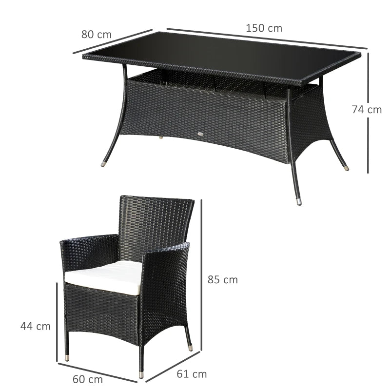 6-Seater Rattan Garden Dining Set with Cushions & Glass Table – Outdoor Black