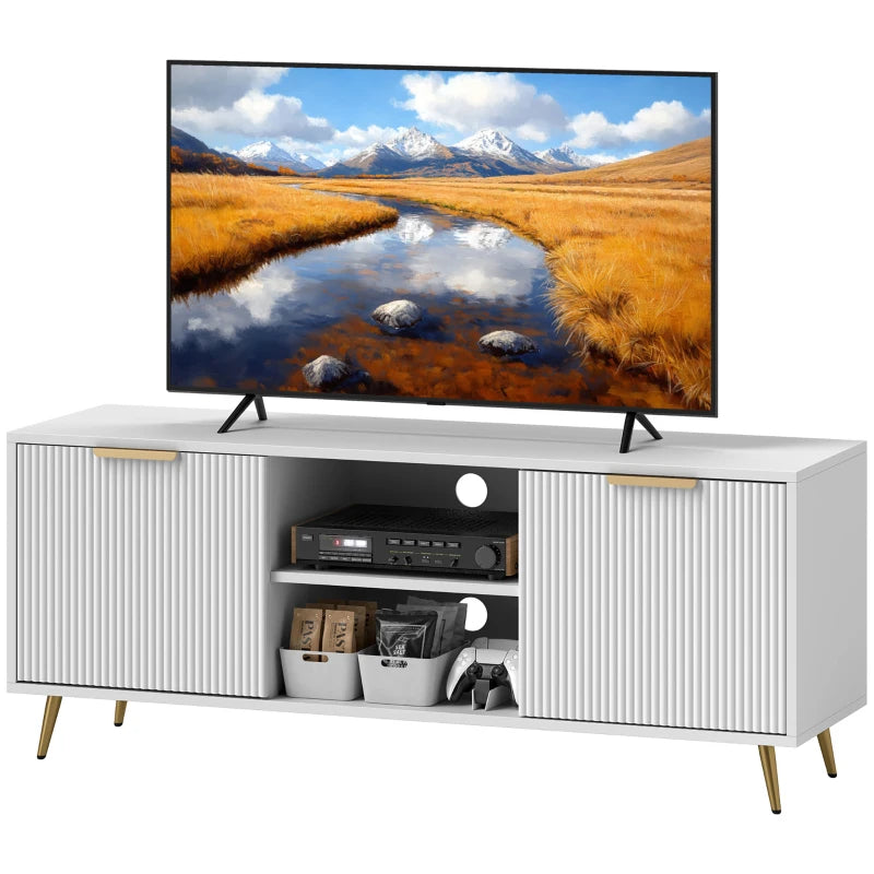 White TV Stand – Modern Cabinet with Shelves & Cabinets for 55" TVs