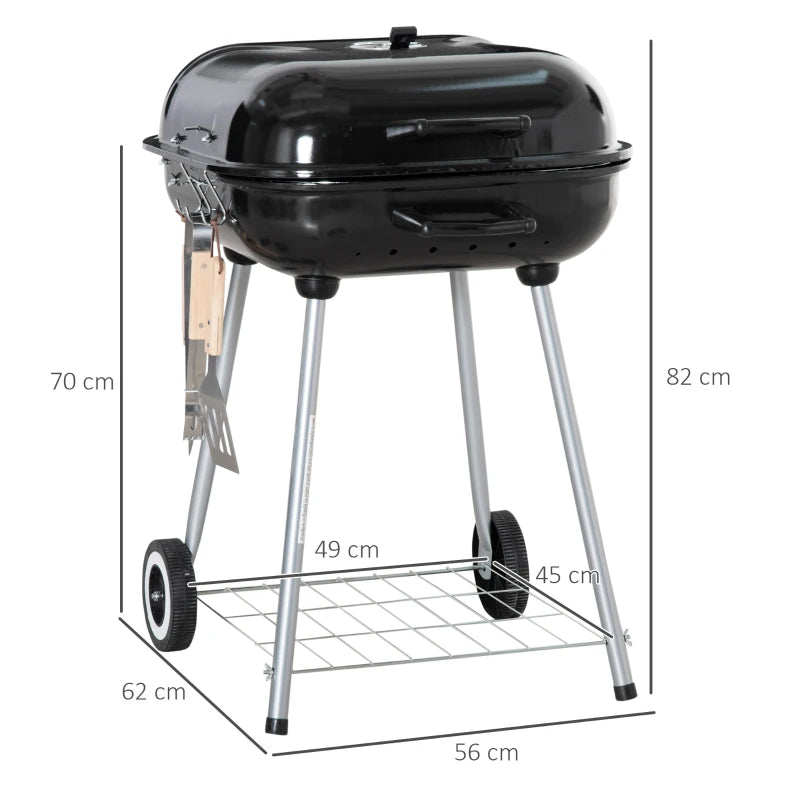 Portable BBQ Charcoal Smoker Grill with Wheels – Includes Utensils, Lid & Storage