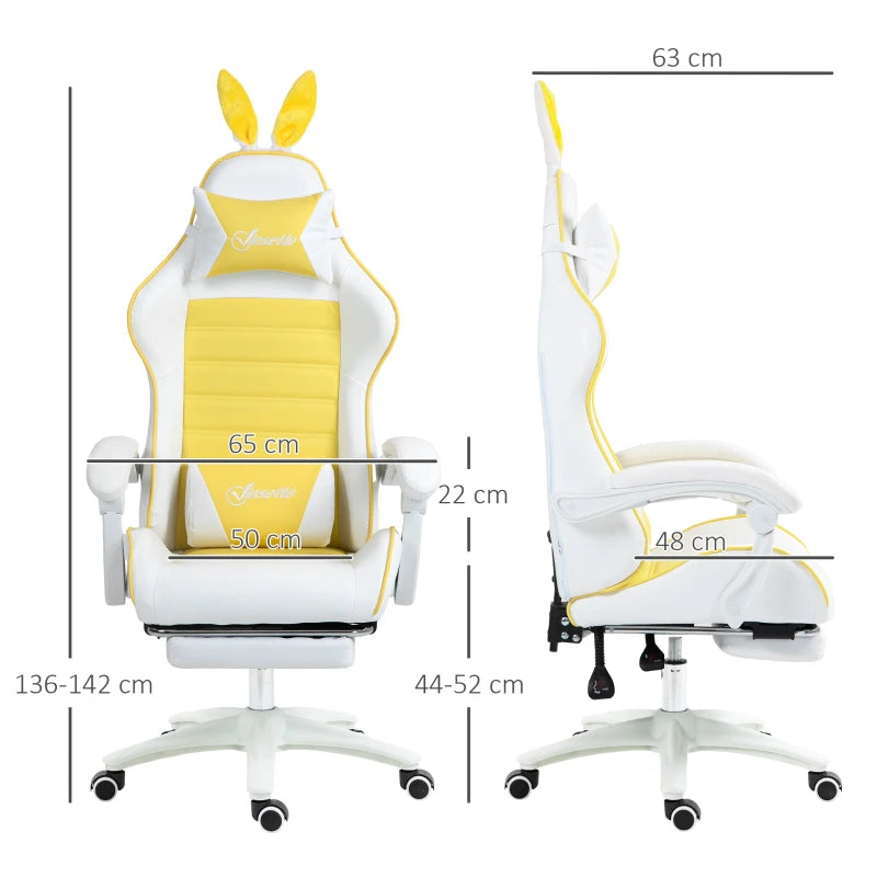 Yellow Gaming Chair with Footrest & Rabbit Ears