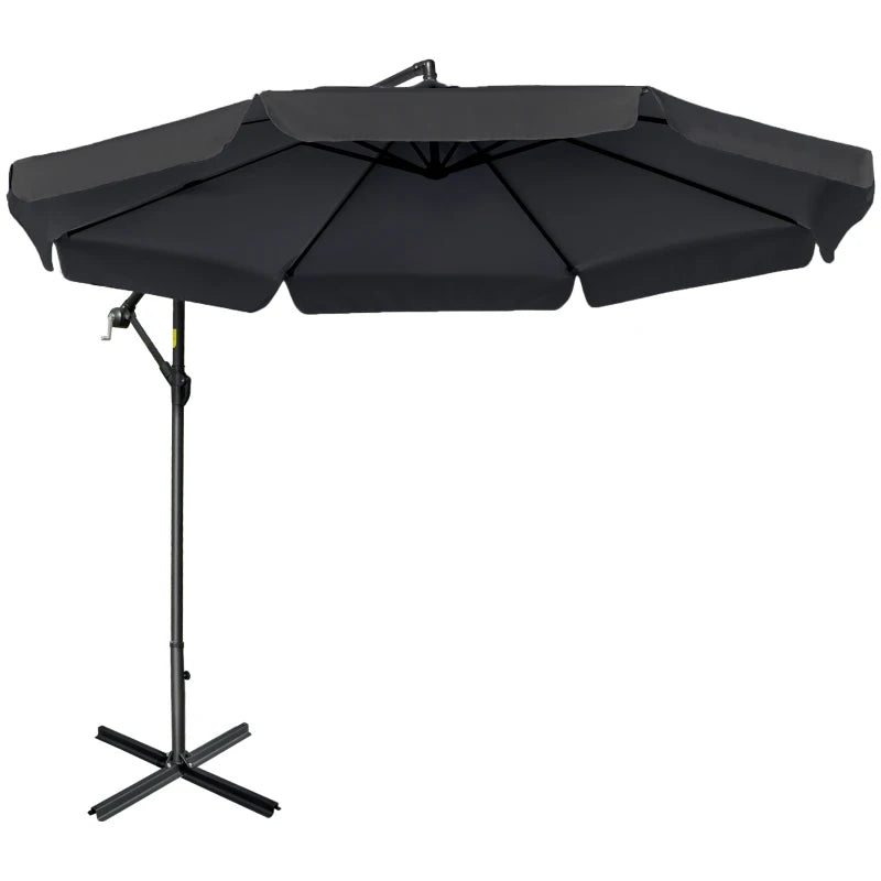 Black banana cantilever parasol with crank handle and cross base for outdoor use – 2.7m