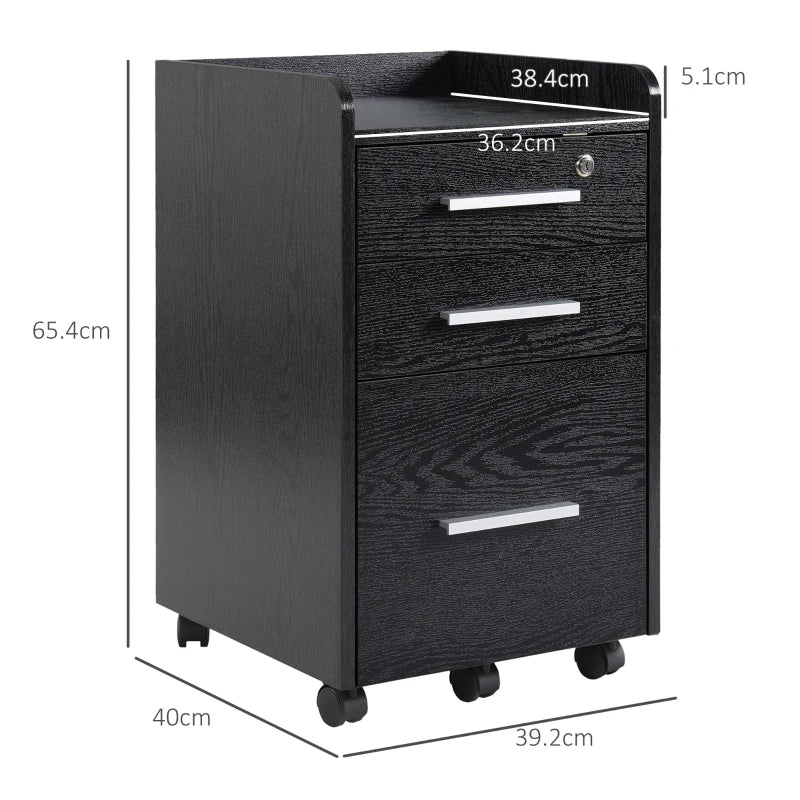 Office Filing Cabinet – 3 Lockable Drawers, Black