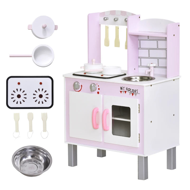 Kids Cooking Playset with Realistic Accessories – Pink Pretend Kitchen Toy
