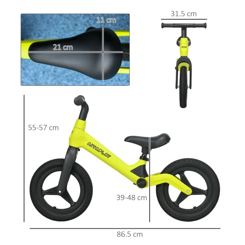 Green Balance Bike for Kids 30-60 Months with Adjustable Seat & Handlebar, PU Wheels