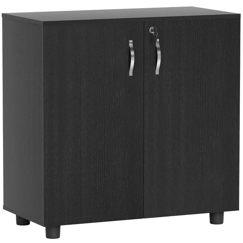 Black Locking Office Storage Cabinet with Two Tiers