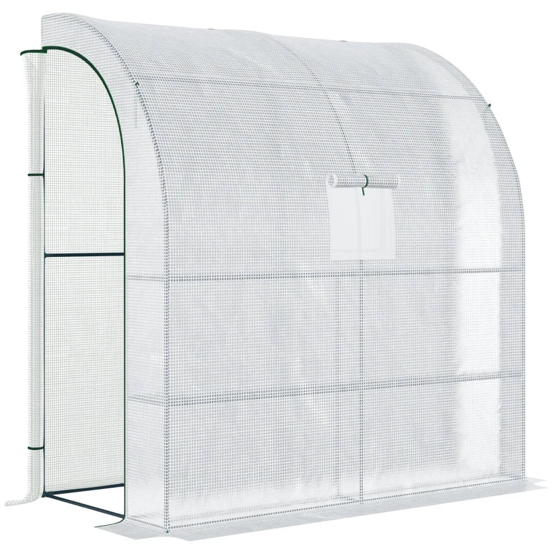 Walk-In Lean-to Wall Greenhouse with 4 Shelves & Windows – 200x100x215cm, White