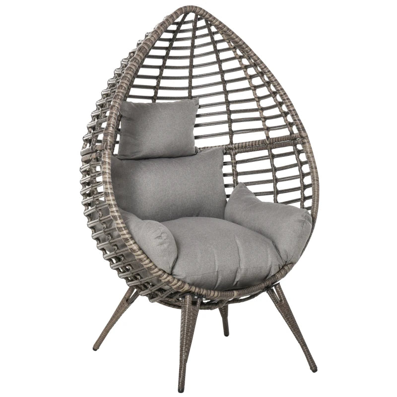 Teardrop Wicker Rattan Egg Chair with Cushions Outdoor Garden Seat with 4 Legs