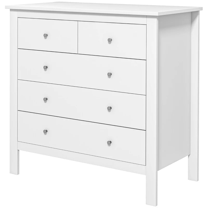 White Chest of Drawers – 5-Drawer Bedroom Storage Cabinet