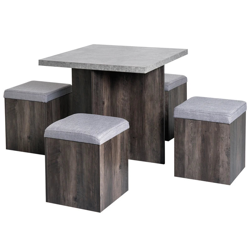 Indoor/Outdoor 5PC Dining Set with Storage Stools & Table