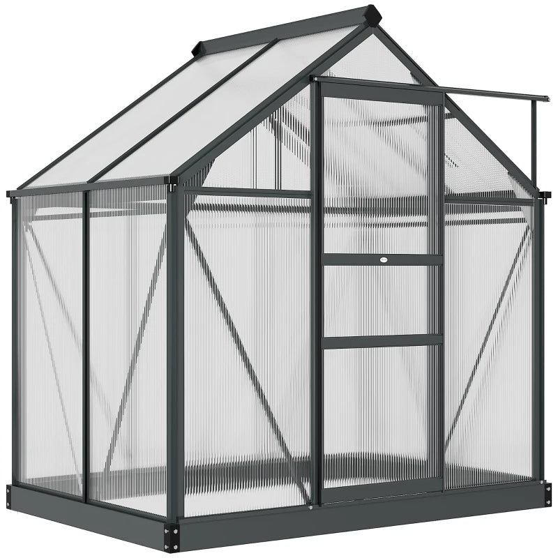 Large 6x4ft Garden Greenhouse with Clear Polycarbonate Panels, Sliding Door & Base Frame Grey