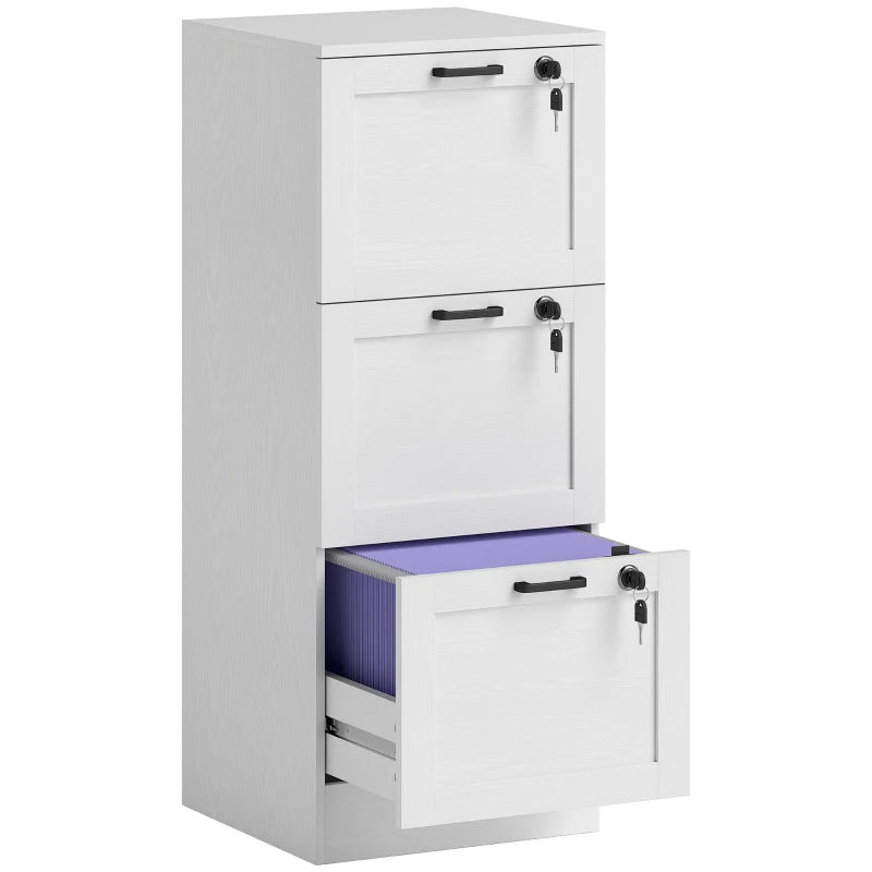 Office Filing Cabinet 3 Drawers with Lock – White