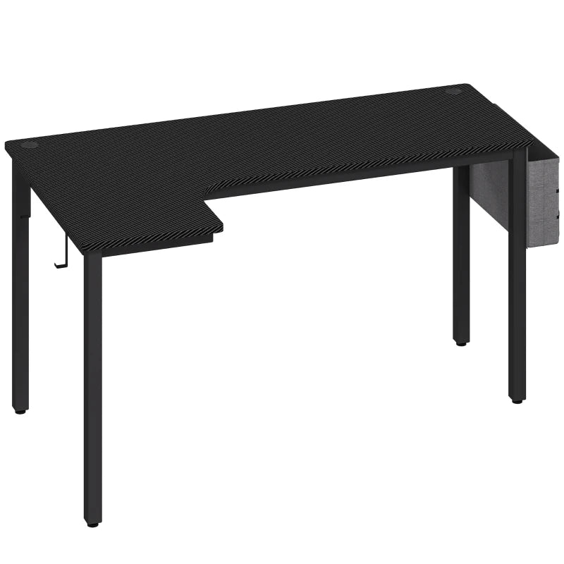 Black L-Shaped Computer Desk with Hooks & Cable Organizer