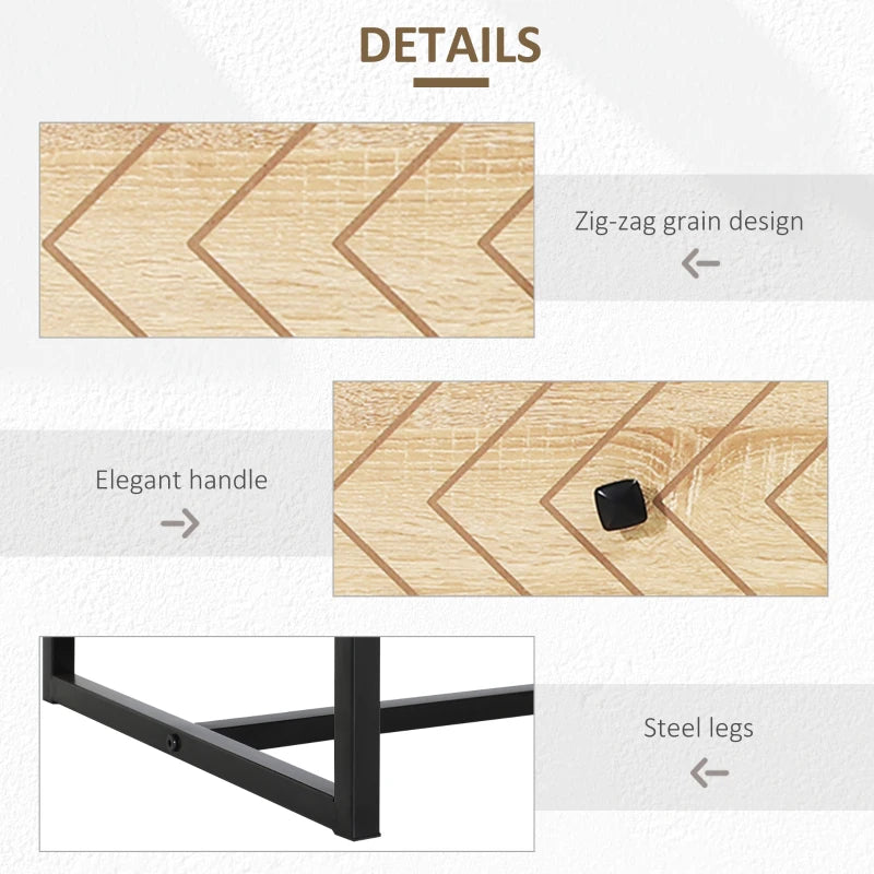 6-Drawer Storage Dresser – Natural Finish with Zigzag Design, 120x71cm