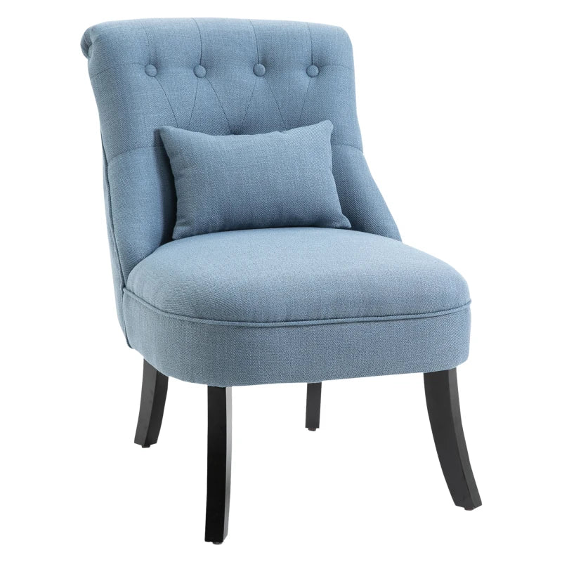 Blue Upholstered Dining Chair with Pillow & Solid Wood Frame