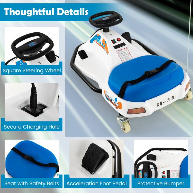 Electric Kids Drift Go Kart with 360° Spin, Wireless Connect & USB