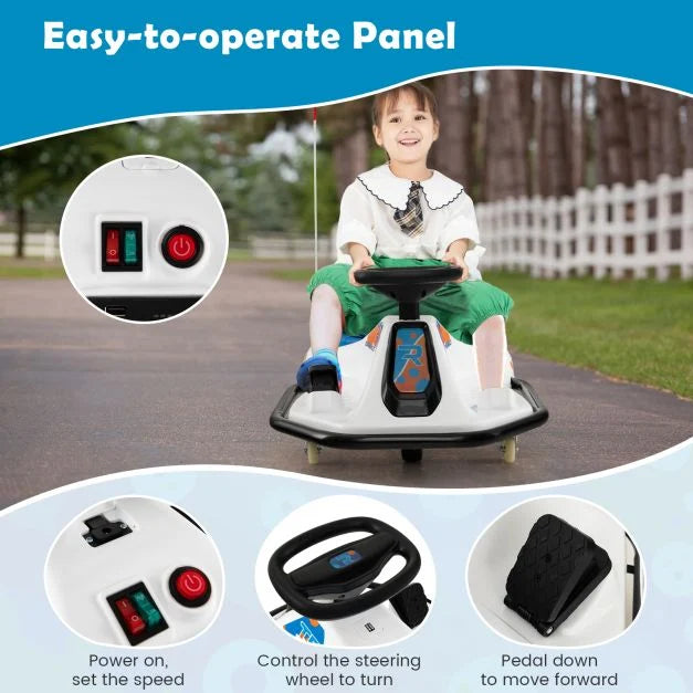 Electric Kids Drift Go Kart with 360° Spin, Wireless Connect & USB